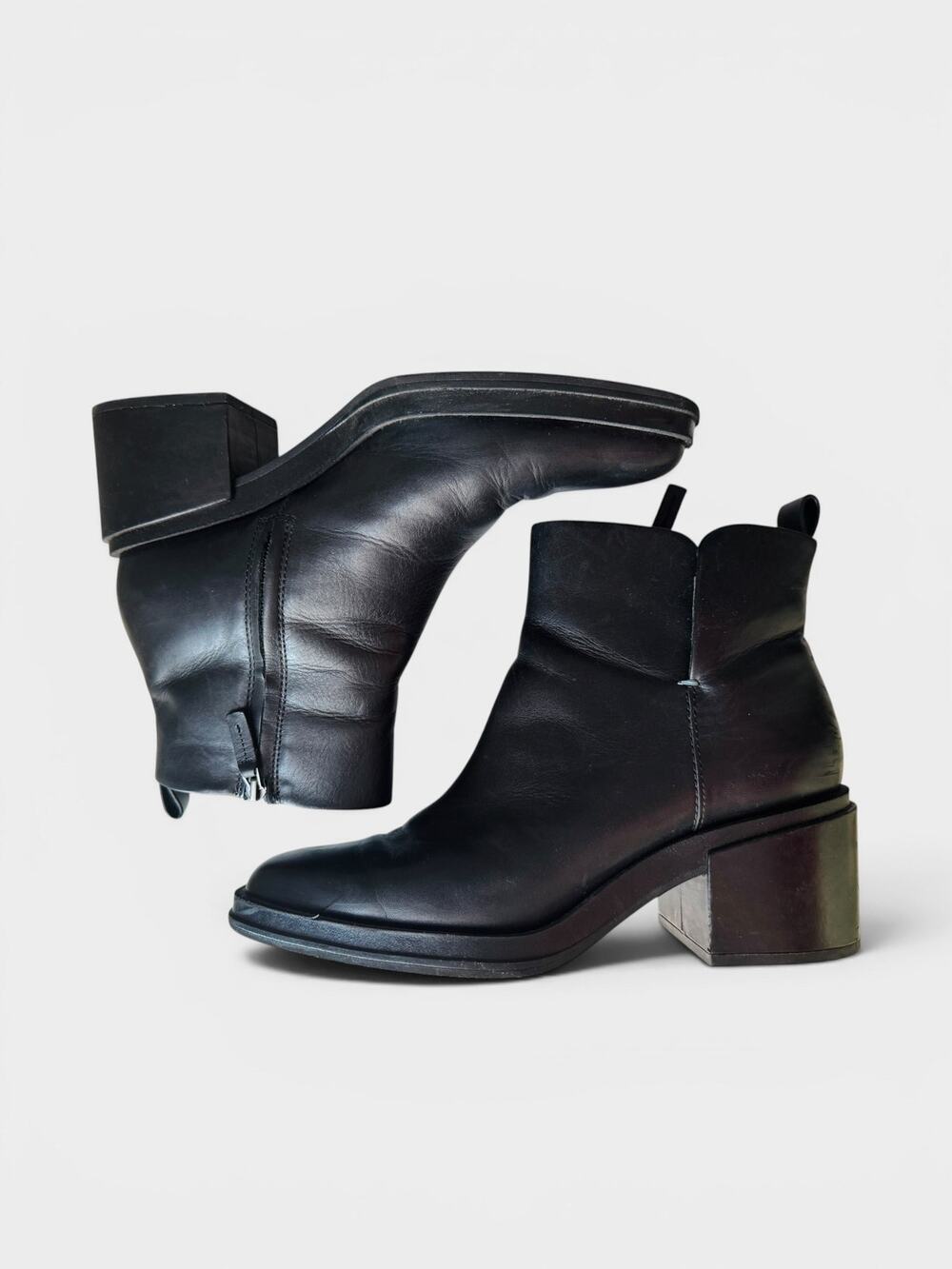 Franco Sarto black leather Block Heel Booties Size 9.5
